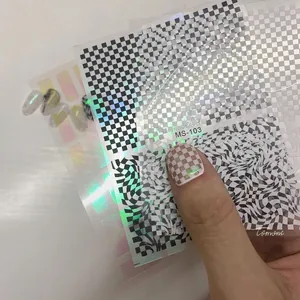 Adesivi per unghie a scacchi arcobaleno con vortici 3D ed effetto olografico