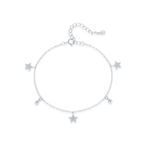 Elegante bracciale in argento sterling 925 con ciondoli a stella scintillanti e perle lucide