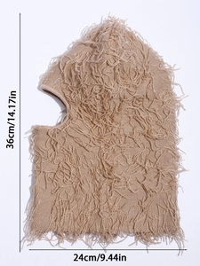 Detailed size chart of a fuzzy beige knitted balaclava showing 36x24cm dimensions
