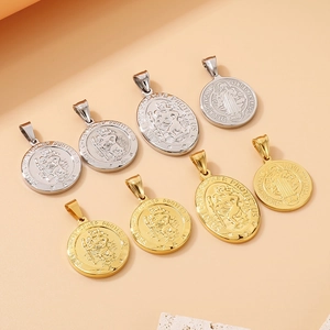 Saint Christopher und Benedikt 18K Gold und Silber Edelstahl Münzanhänger