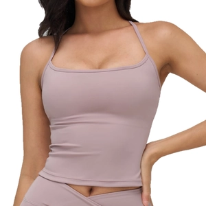 Sleeveless yoga tank top and V-waist leggings set in elegant matte mauve purple color