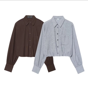 Women Long Sleeve Gingham Shirt Lapel Button Down Blouse With Single Pocket Casual Back Pleated Top Elegant