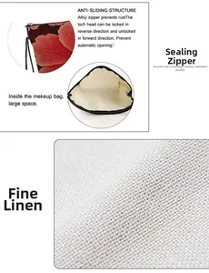 Détail d'une trousse à maquillage avec fermeture éclair et texture en lin