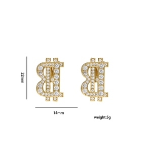 Goldene B-förmige Ohrstecker mit Kristallen, Abmessungen 22mm x 14mm, 5g Gewicht