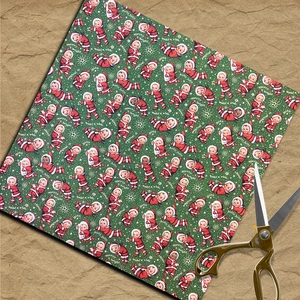 Vintage green Christmas character craft paper with retro scissors on kraft background