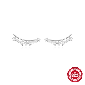 S925 sterling silver geometric ear climber earrings with sparkling zircon stones