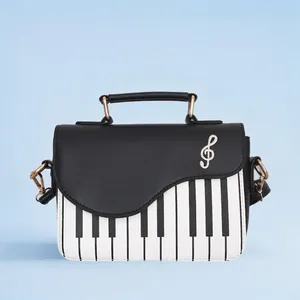 Women Shoulder Bag PU Leather Piano Keyboard Print Music Note Embroidery Crossbody Handbag Fashion Versatile Contrast Color