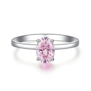 S925 Sterling Silver Ring with 1 Carat Pink Oval Diamond and Polished Minimalist Band