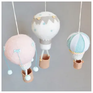Handmade wool felt hot air balloon Christmas tree ornaments in pink and blue colors