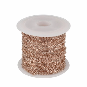 Detail of rose gold plated copper cross chain roll for DIY jewelry making accessories