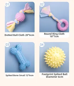 Lot de quatre jouets à mâcher pour chiens en caoutchouc TPR durable avec dimensions et coton