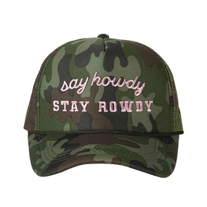 Casquette trucker camouflage avec broderie rose et filet en maille marron respirant