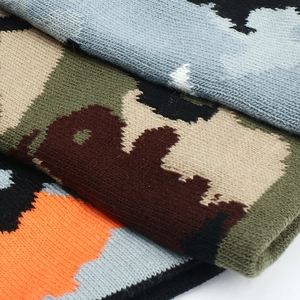 Winter thermal camouflage knit beanie hats in blue, green, and orange camo patterns