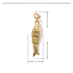 Detailed parameter view of 34mm gold fish charm in stainless steel with spring clasp