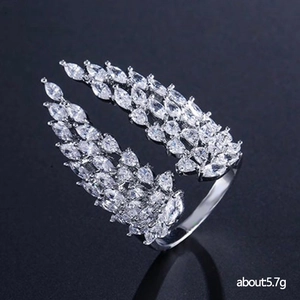 Sparkling silver wing open ring with marquise cut cubic zirconia weighing about 5.7g