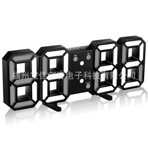 Macro view of 3D LED digital wall clock displaying time and temperature with white lights