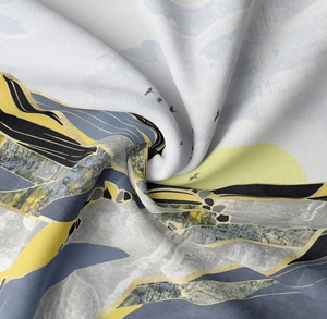 Macro shot showing soft polyester fabric texture and mountain pattern of this wall tapestry