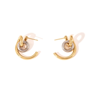 Minimalist bicolor stainless steel intertwined geometric earrings in gold and silver finish