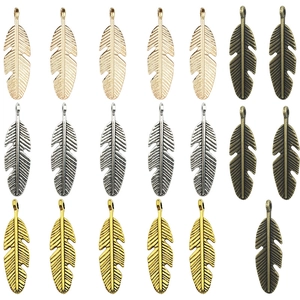 Set of 20 mixed metal alloy feather charms in gold, silver, bronze and rose gold finishes
