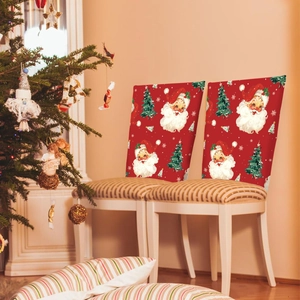 Set of two red Christmas chair back covers with Santa Claus and tree patterns