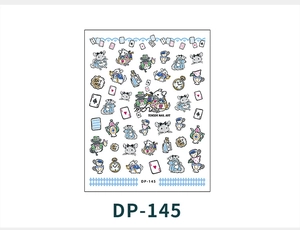 Detailed view of DP-145 nail art decals with cartoon mouse and poker card illustrations