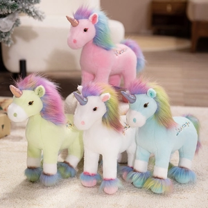 Unicorn Plush Toy Soft Stuffed Animal With Rainbow Mane And Glitter Horn Embroidery Gift For Kids Girls