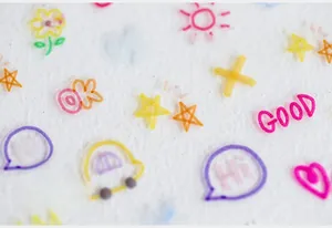 Detailed close-up of cute 5D hand-drawn cartoon nail stickers with colorful patterns