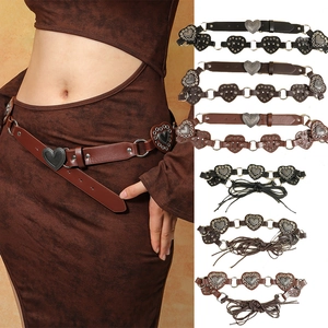Vintage Western Heart Studded Belt For Women Punk PU Leather Waistband Antique Silver Heart Buckle Knot Belt Wide Corset Belt