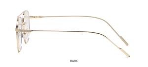 Detail view of gold metal frame glasses showing the hinge and textured temple arms