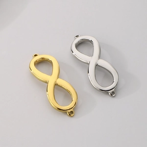 Polished gold and silver infinity symbol charms with double loops for DIY jewelry making