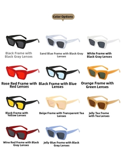 Grid display of 11 retro cat-eye sunglasses colors with thick resin frames for unisex