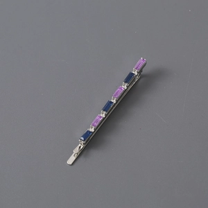 Minimalist silver hair clip with alternating blue and purple rectangular rhinestones