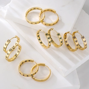 18K gold plated hoop earrings with colorful heart-shaped cubic zirconia stones