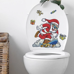Weihnachts Weihnachtsmann Skateboard Toilettendeckel Aufkleber PVC Wasserdicht Badezimmer Wandtattoo Cartoon Deko
