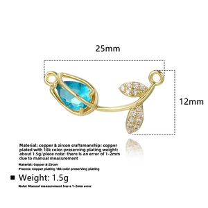 Detailed view of 25mm tulip flower connector with blue zircon for DIY jewelry