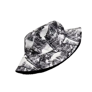 Reversible bucket hat with black and white ink graffiti prints in high-quality canvas