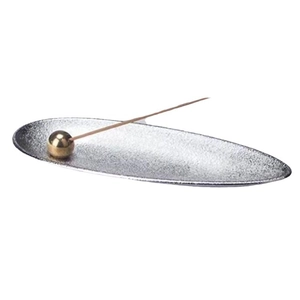 Japanese style zen incense burner with silver hammered metal tray and gold ball holder