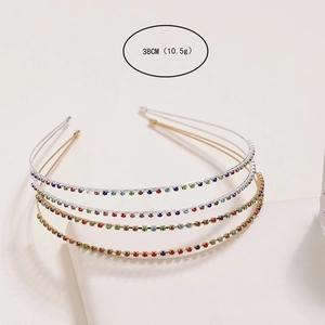 Elegant double-layered metal headband with shiny colorful rhinestones, 38cm size