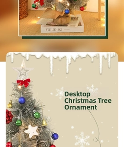 Detail of 60cm mini Christmas tree with pine needles, colorful baubles, and warm LED lights