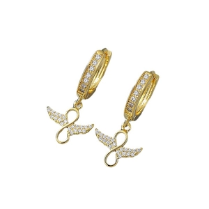 Élégantes créoles ailes d'ange infini plaqué or 18K avec des strass étincelants