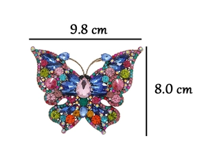 Detailed size view of oversized crystal butterfly brooch measuring 9.8 cm by 8.0 cm