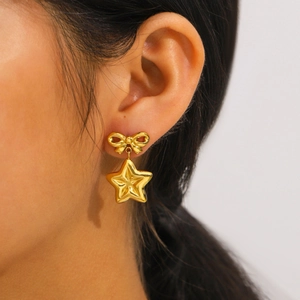 Boucles D'oreilles Pendantes Noeud Papillon Étoile Acier Inoxydable 304 Plaqué Or 18K Style Vintage Bijoux Pour Femmes