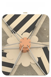 Detailed macro view of the bold steel frame and durable orange floral joints of the food cover