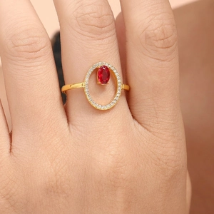 Titanium Steel Zirconia Ring Open Adjustable Geometric Oval Stone Luxury Gold Plated Fashion Jewelry For Women Party Gift
