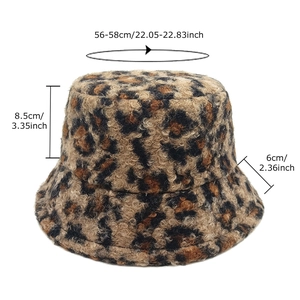 Plush leopard print bucket hat for women with warm faux lamb wool and cozy winter texture