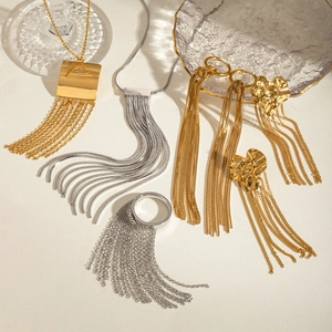 Stainless Steel Tassel Earrings Heart Necklace Chain Ring Waterproof Hypoallergenic Minimalist Geometric Jewelry For Women