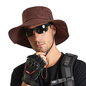 Chapeau de soleil homme à large bord avec cordon réglable pour randonnée et pêche