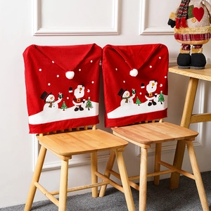 Christmas non-woven chair covers with Santa and snowman prints for holiday dining decor