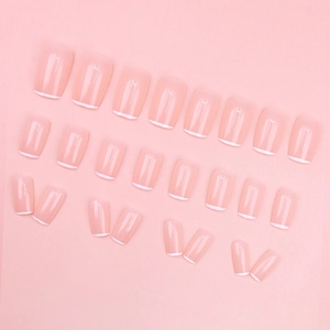 Rosa minimalistische kurze quadratische Klebenägel mit weißen Spitzen, 24er-Set-Design