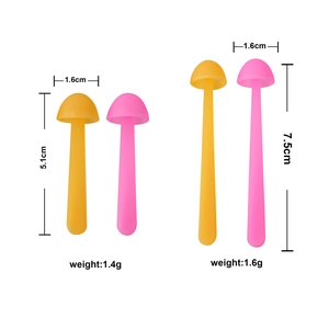 Silicone mushroom bookmarks in pink and orange showing short 5.1cm and long 7.5cm sizes